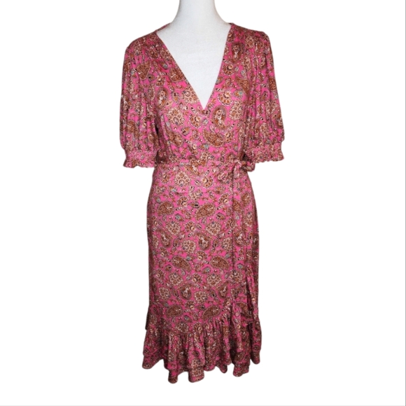 Boden Dresses & Skirts - Boden Holiday Ruffle Wrap Dress in Carmine Rose Paisley Size 10L
